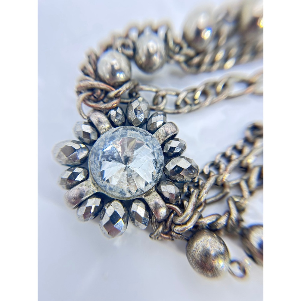 Vintage Silver Tone Multi Strand Statement Necklace Rhinestone Pendant 18"‎ Boho - Picture 4 of 8